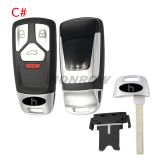 For Audi allroad  B9 Q5 Q7 TT TTS keyless 3/3+1 button remote key blank