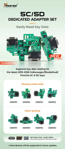 Xhorse XDNPVDGLadapter Vv 5C/5D Adapter Set(8pcs/set) used for KEYTOOL PLUS MULTIPROG,KEY TOOL MIDI,VVDI2 Supports reading key data for the latest models ot vw/skoda/Audi/Porsche 5C anc 5D from 2019 to 2026