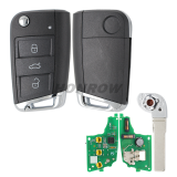 For VW keyless MQB platform  3 button flip remote key  with ID48 chip-434mhz used for T-Cross, etc