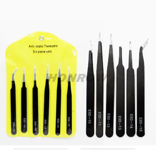 6pcs/set Anti-Static Stainless Steel Tweezers Precision Maintenance Industrial Repair Curved Working Model Making Hand Tool ESD10, ESD11, ESD12, ESD13, ESD14, ESD15