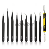 10Pcs/Set Precision Anti-Static Curved & Straight Tweezers Stainless Steel ESD Industrial Repair Tool Kit Electronic Components ESD-10 ESD-11 ESD-12 ESD-13 ESD-14 ESD-15 ESD-16 ESD-17 ESD-34A, 9 different sizes and configurations to fit different purposes