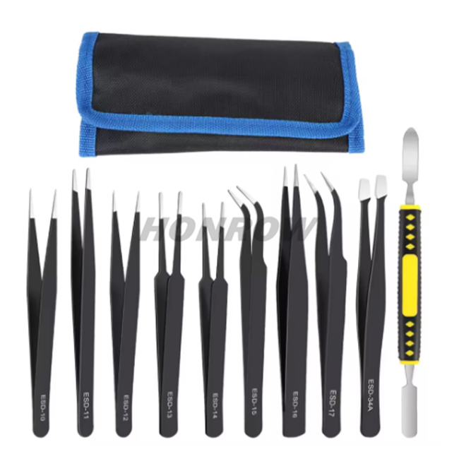 10Pcs/Set Precision Anti-Static Curved & Straight Tweezers Stainless Steel ESD Industrial Repair Tool Kit Electronic Components ESD-10 ESD-11 ESD-12 ESD-13 ESD-14 ESD-15 ESD-16 ESD-17 ESD-34A, 9 different sizes and configurations to fit different purposes