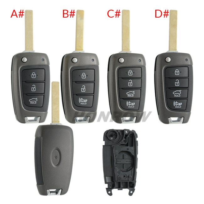 For Hyundai 3/4 button flip remote key blank