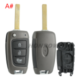For Hyundai 3/4 button flip remote key blank