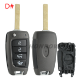 For Hyundai 3/4 button flip remote key blank