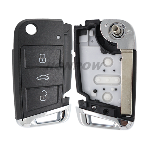 For VW MQB 3 button remote key shell with HU162T Blade