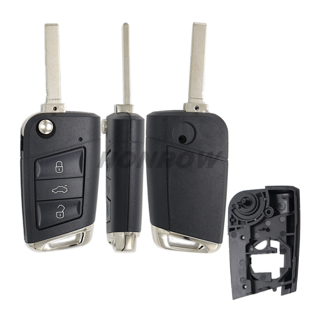 For VW 3 button flip remote key blank with HU162T blade