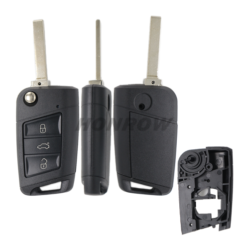 For VW 3 button flip remote key blank with HU162T blade