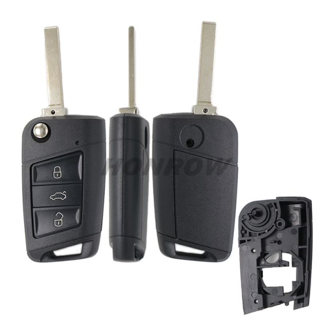 For VW 3 button flip remote key blank with HU162T blade