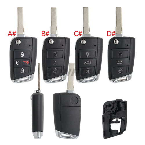 GTL High quality For VW Golf 7 MQB 3/4 button flip remote key blank with HU66 key blade