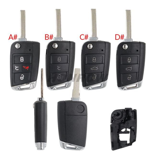 GTL High quality For VW Golf 7 MQB 3/4 button flip remote key blank with HU162T key blade