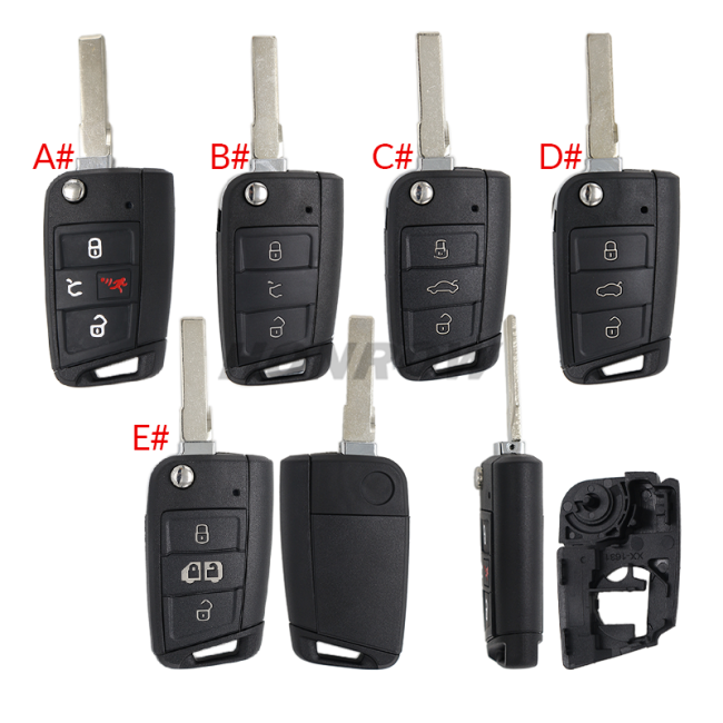 GTL High quality For VW Golf 7 MQB 3/4 button flip remote key blank with HU66 key blade