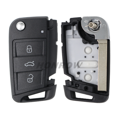 For VW MQB 3 button remote key shell with HU162T Blade
