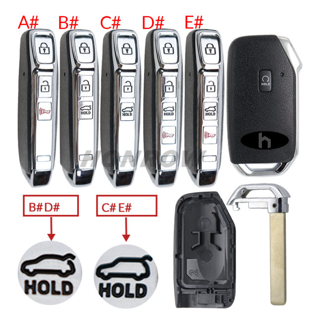 For new Kia 3+1/4+1/5+1 buttons smart remote key shell B# D# with truck hold C# E# with SUV hold