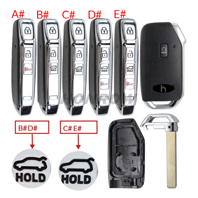 For new Kia 3+1/4+1/5+1 buttons smart remote key shell B# D# with truck hold C# E# with SUV hold