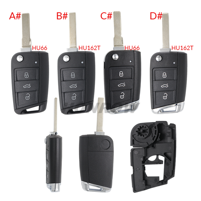 For VW Golf7 3 button remote key shell with HU66 blade/HU162T
