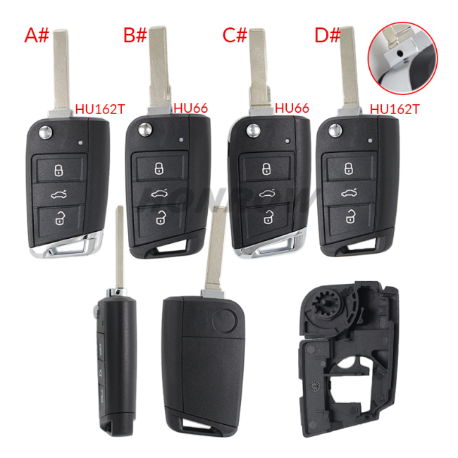 For VW MQB 3 button remote key shell with HU66/HU162T Blade ,The pin hole like the original key shell