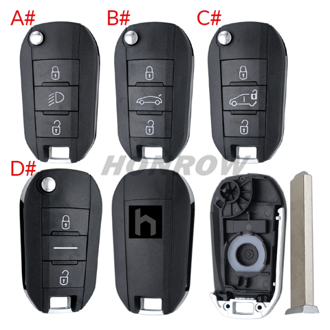 For Peugeot 3 button remote key blank with VA2 blade