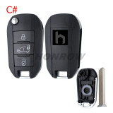 For Peugeot 3 button remote key blank with VA2 blade