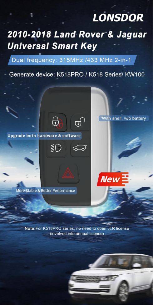 Lonsdor 5 button remote key  315mhz / 433Mhz for  2010-2018 LandRover & Jaguar universal smart key 