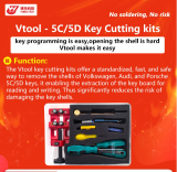 The Vtool key cutting kits offer a standardized, fast, and safe way to remove the shells of w, Audi, anc Porsche 5C/5D keys, it enabling the extraction of the key board forreading and writing. Thus significantly reduces the risk of damaging the key shells