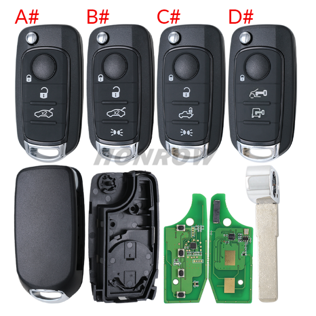 For Fiat Egea 500X tipo 4 button Flip remote key Megamos  AES MQB48 chip 433mhz SIP22 blade