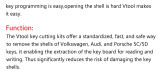 The Vtool key cutting kits offer a standardized, fast, and safe way to remove the shells of vw, Audi, and Porsche 5C/5D keys, it enabling the extraction of the key board forreading and writing. Thus significantly reduces the risk of damaging the key shells
