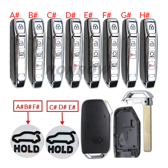 For Ki 3/4 button remote key blank without battery holder, buttons on the side，please choose the button type.