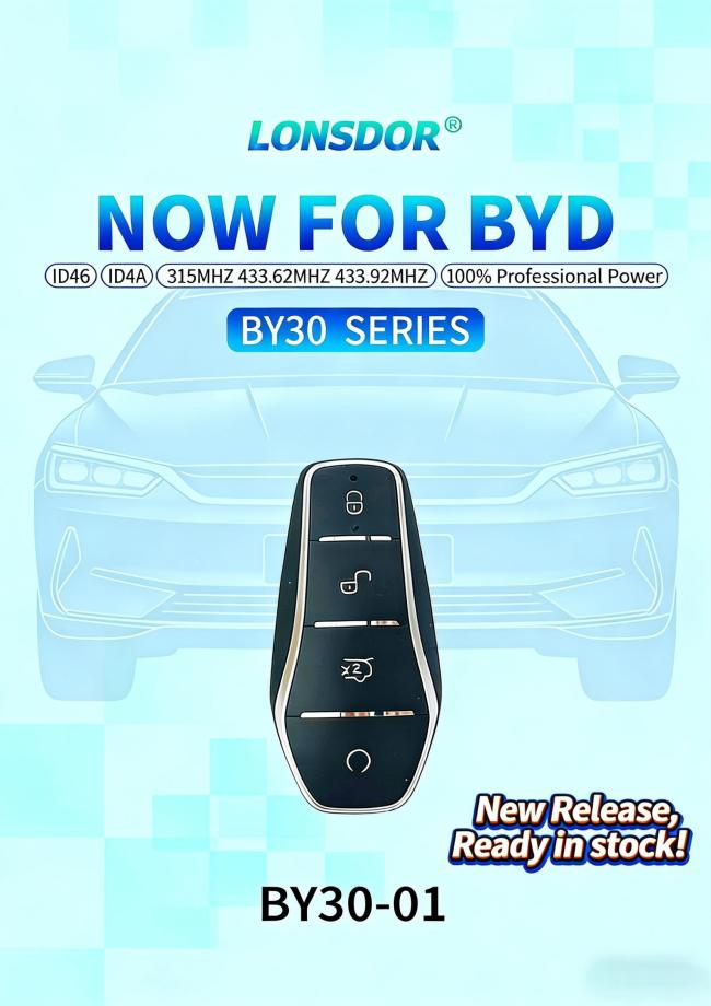 Lonsdor smart key For BYD BY30-01 4 button smart key Support ID46 ID4A chip,Frequency 315MHZ 433.62MHZ 433.92MHZ