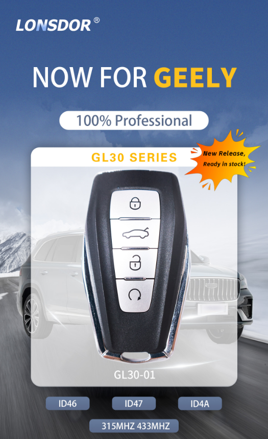 Lonsdor smart key For Geely GL30-01 4 button smart key Support ID46 ID47 ID4A chip,Frequency 315/433.92Mhz