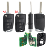 For VW 3 button Smart Remote Keyless Go with 434MHz 5C Chip  5G6959752BL Original Board+GTL key shell HU162T blade