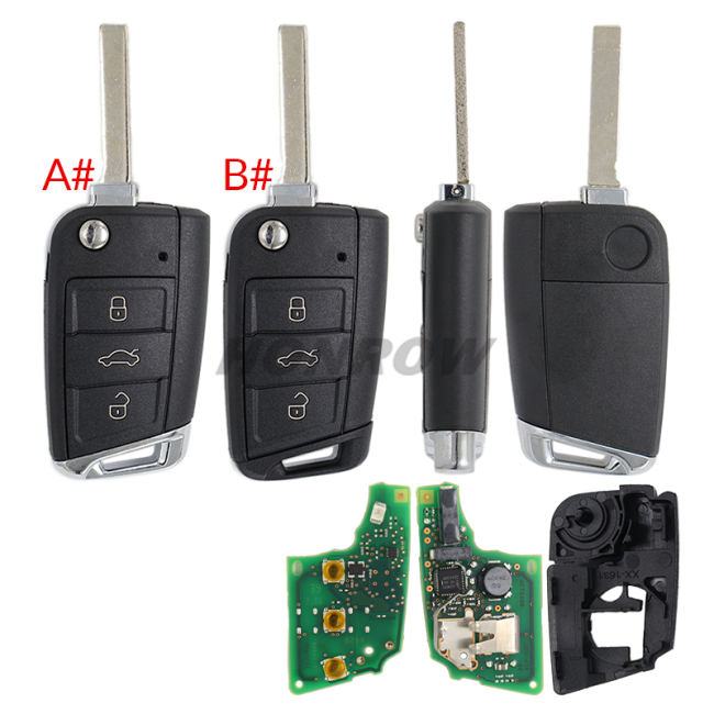 For VW 3 button Smart Remote Keyless Go with 434MHz 5C Chip  5G6959752BL Original Board+GTL key shell HU162T blade