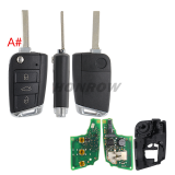 For VW 3 button Smart Remote Keyless Go with 434MHz 5C Chip  5G6959752BL Original Board+GTL key shell HU162T blade