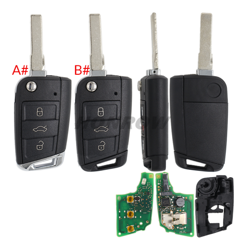 For VW 3 button Smart Remote key  Keyless Go with 434MHz 5C Chip  5G6959752BL Original Board+GTL key shell HU66 blade