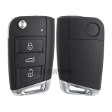 For VW MQB platform 3 button flip remote key  unkeyless-go with MEGAMOS ID48 chip-434mhz & HU66 blade