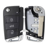 For VW MQB platform 3 button flip remote key  unkeyless-go with MEGAMOS ID48 chip-434mhz & HU66 blade