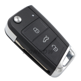 For VW MQB platform 3 button flip remote key  unkeyless-go with MEGAMOS ID48 chip-434mhz & HU66 blade