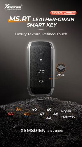 XHORSE VVDIXM38 smart key XSMSO1EN 4 Buttons MS.RT LEATHER-GRAIN SMART KEY LuxuryTexture,Refned Touch,support 6A 8A 4D 46 47 49 4A 48 MQB48 MQB49/5C chip