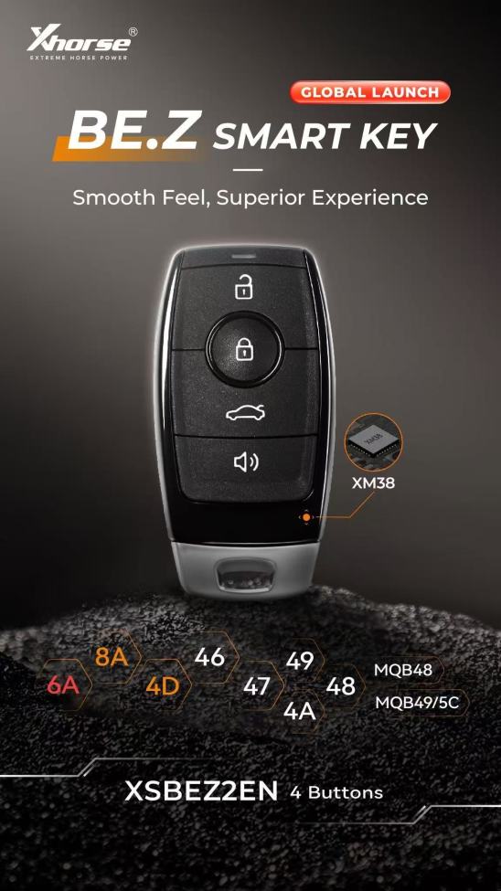 XHORSE VVDIXM38 smart key XSBEZ2EN 4 Butons BEZ SMART KEY Smooth Feel, Superior Experience SMART KEY,support 6A 8A 4D 46 47 49 4A 48 MQB48 MQB49/5C chip