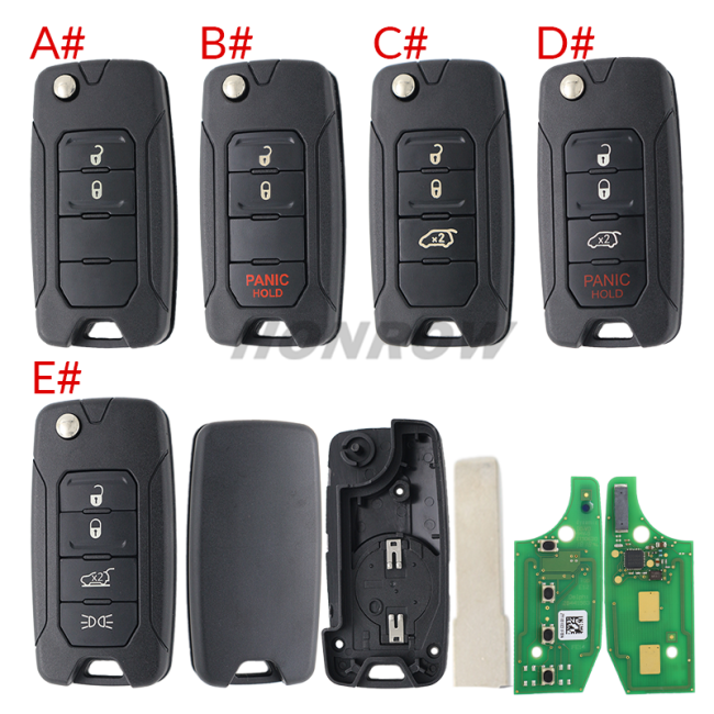 For Original Chrysler/Jeep 4 button flip remote key 434mhz with Megamos 48 AES chip with original PCB