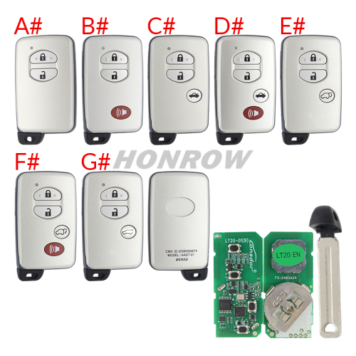 Lonsdor LT20-01 Smart Key with key shell 8A+4D Adjustable Frequency For Toyota & Lexus 3370 0140 A433 F433 5290 Support K518 & K518ISE & KH100+ Support Frequency: 312MHz/314.35MHz/315.12MHz/433.92MHz
