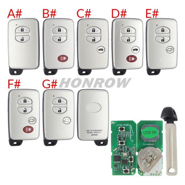 Lonsdor LT20-01 Smart Key with key shell 8A+4D Adjustable Frequency For Toyota & Lexus 3370 0140 A433 F433 5290 Support K518 & K518ISE & KH100+ Support Frequency: 312MHz/314.35MHz/315.12MHz/433.92MHz