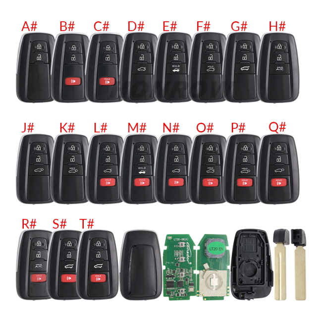 Lonsdor LT20-08 Smart Key PCB with Key shell 8A+4D Adjustable Frequency For Toyota 0410 Support K518 & K518ISE & KH100+