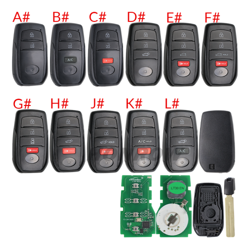 LT30-02 BOARD NUMBER 2561 0110 1320 2550 2000 THE L ATEST TOYOTA 4A SMART KEY SOLUTION SUPPORT FREQUENCY 31 2 09/314.35 SUPPORTED MODELS Camry(2024-) Sienna(2024-) Corolla(2022-) Corolla Cross(2022-) Levin (2022-) SUPPORT PROGRAM No limits for Programmer