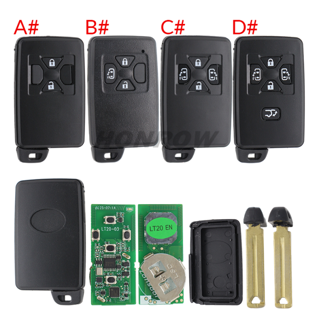 Lonsdor LT20-03 Smart Key PCB with key shell  8A+4D Adjustable Frequency For Toyota 0780 Support K518 & K518ISE & KH100+ Transponder chip: ID71 CHIP P1:9F Frequency: 433MHz 271451-0780