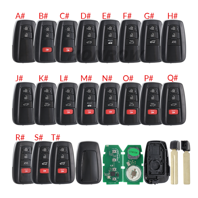 LONSDOR LT30-01 4 button smart key with TOYOTA 4A UNIVERSAL SMART KEY BOARD NUMBER 2000 2561 1320 2550 01 10 SUPPORTED MODELS： COROLLA(2019-)  LEVIN(2019-) COROLLA CROSS(2019-)  ALLION(2016-) CAMRY(2024-)