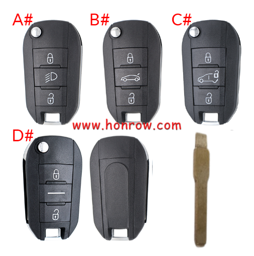 For Peugeot 3 button remote  Key Shell with blade EU version