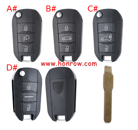 For Peugeot 3 button remote  Key Shell with blade EU version