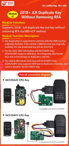 Yanhya AcDP Module 47 with License A705 for 2018+ JLR Duplicate Key Without Removing RFA Module Function Supports 2018+ JLR duplicate the lost key without removing RFA via 0BD+CF method