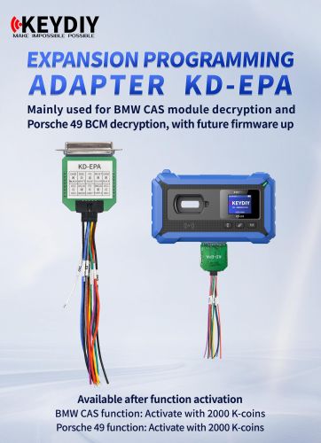 KEYDIY EXPANSION PROGRAMMING ADAPTER KD. EPA Mainly used for BMW CAS module decryption andPorsche 49 BCM decryption, with future firmware up